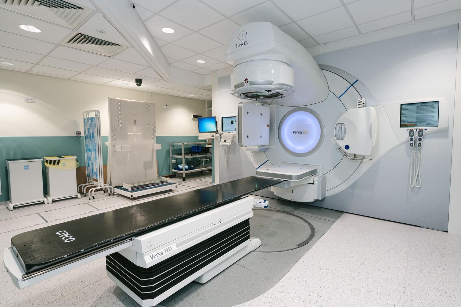 Radiotherapy machine in a hospital treatment room