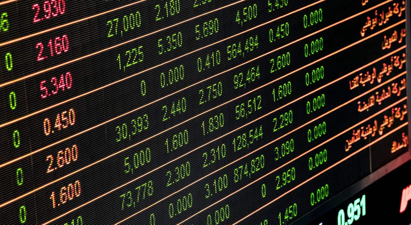 A stock market trading screen displaying numbers and data