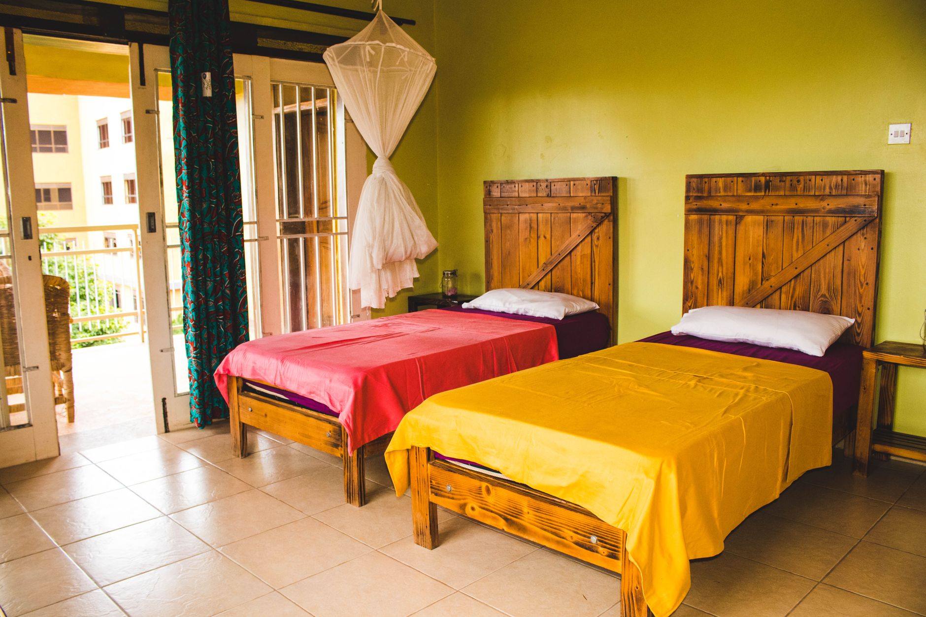 A bed fitted with a mosquito net