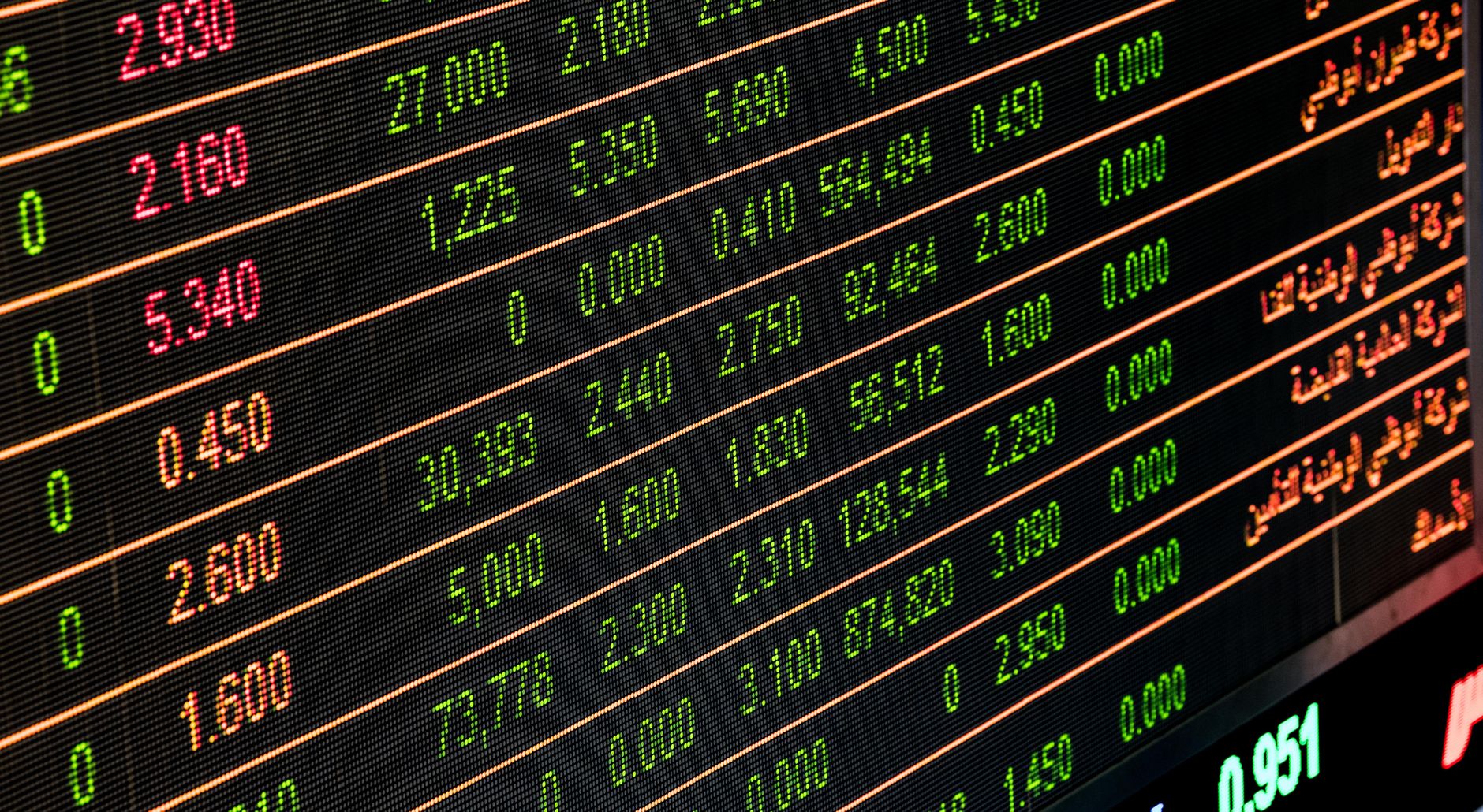 A stock market trading screen displaying numbers and data